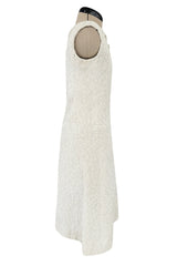 1960s Christian Dior Demi-Couture Textured Ivory Silk A-Line Dress & Matching Crop Jacket