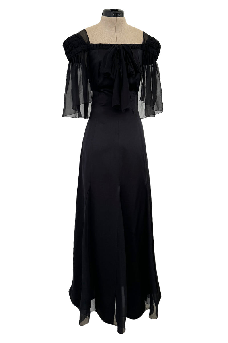 karl lagerfeld chiffon dress 1980S KARL LAGERFELD CHLOE Black Pleated Chiffon Dress With Sleeves