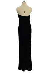 Rare 1976 Halston Couture Iconic Well Documented Front Tying Bias Cut Black Velvet Strapless Column Dress