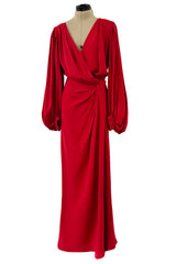 Gorgeous Spring 1990 Yves Saint Laurent Runway Red Silk Crepe Wrap Dress