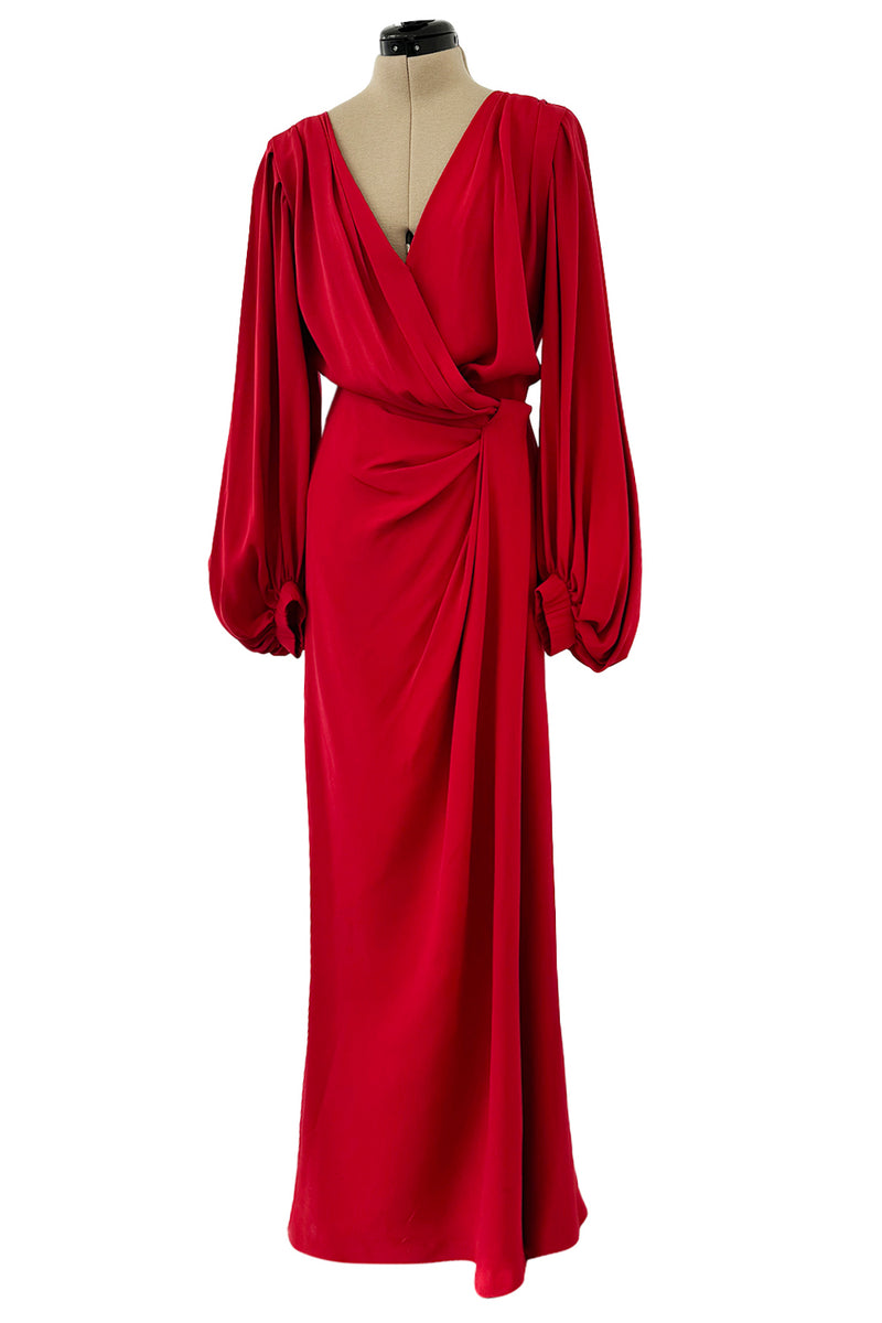 Gorgeous Spring 1990 Yves Saint Laurent Runway Red Silk Crepe Wrap Dress