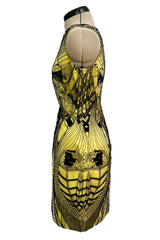 Extraordinary Resort 2010 Alexander McQueen Rare Black Embroidered Net over Yellow Silk Dress