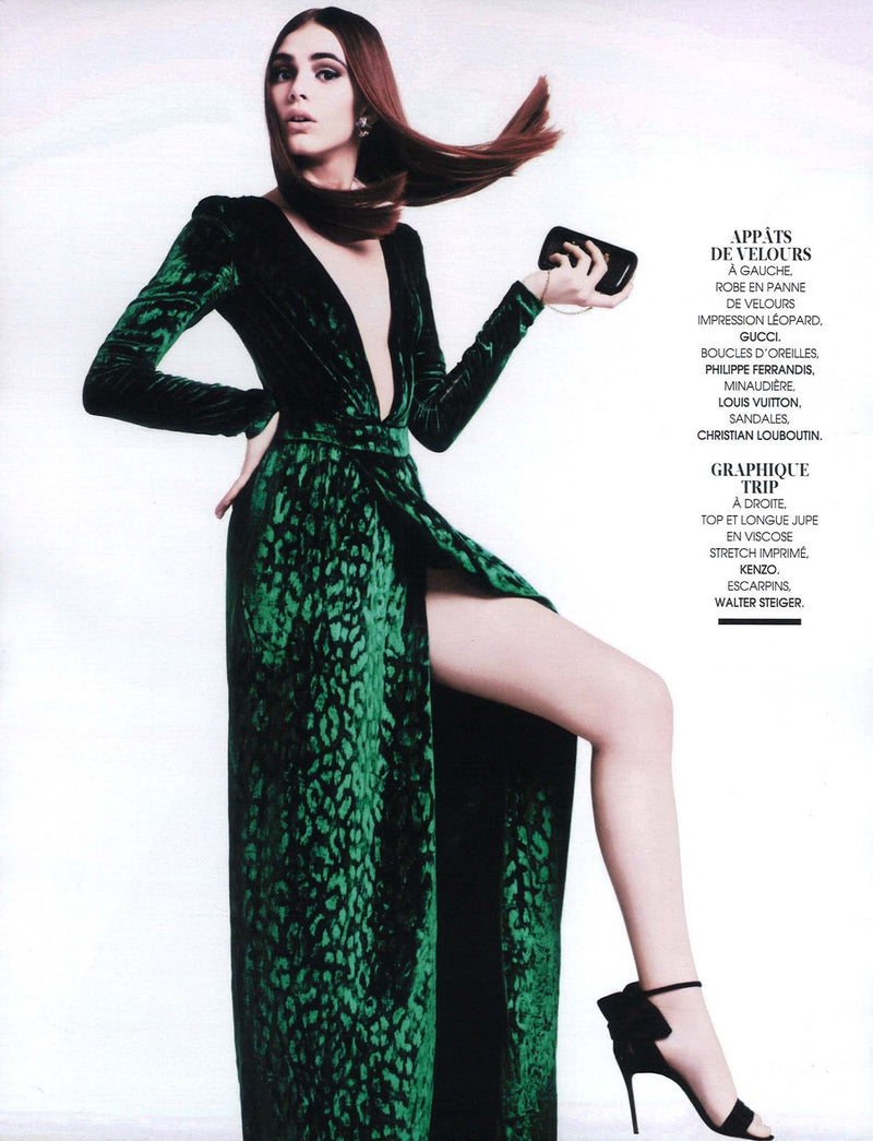 Beautiful Fall 2012 Gucci by Frida Giannini Runway Look 35 Deep Green Velvet Dress w Leopard Pattern