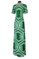 Magnificent Spring 2022 Etro Runwy Look 38 Fully Sequinned Green Silk Chiffon Full Length Dress