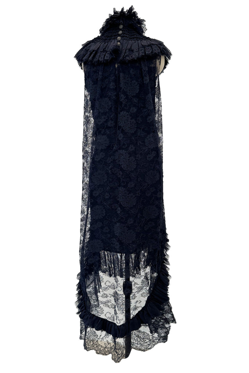 Extraordinary Fall 2008 Chanel by Karl Lagerfeld Blue Lace & Chiffon Dress & Cape Set