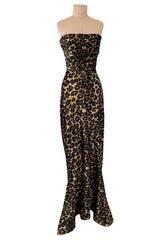 Rare Fall 1989 Patrick Kelly Runway Stretch Velour Leopard Print Dress w Multi-Tie Bodice