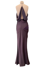 Gorgeous Fall 2003 John Galliano Bias Cut Deep Purple Silk Dress w Draped Arm Panels