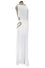 Spring 2016 Roberto Cavalli by Peter Dundas Beaded & Rhinestone Snake Detail White Jersey Dress