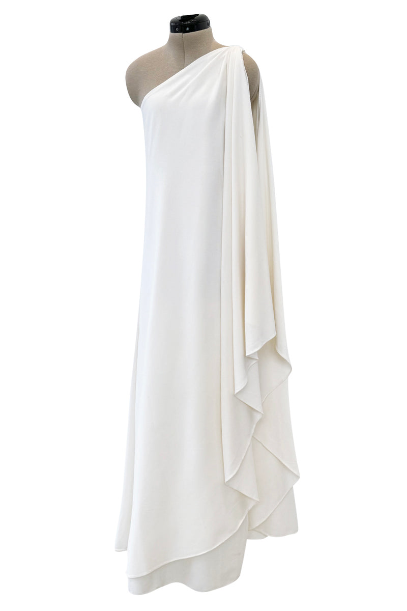 Most Wanted 1978 Halston Off White Ivory One Shoulder Draped Jersey Maxi Dress