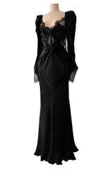 Prettiest Fall 2019 Alessandra Rich Black Version of Runway Look 46 Bias Cut Silk & Sequin Lace Dress