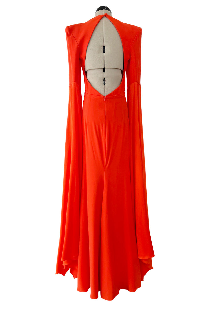 Striking Resort 2019 Alex Perry "Abigail" Brilliant Orange Full Length Capes Sleeve Dress w Open Back
