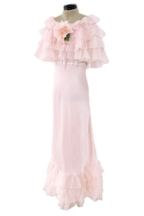 Prettiest Fall 2022 Rodarte Runway Look 9 Pink Silk Dress w Chiffon Ruffle & Flower Detail