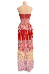 Spring 2019 Esteban Cortazar Runway Strapless Intricately Beaded & Woven Dress w Fringe Skirt