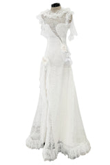 Dreamy Fall 2016 Rodarte Runway Look 40 White Lace, Silk & Net Bias Cut Dress w Hand Done Detailing