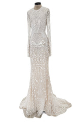 Beautiful Spring 2022 Naeem Khan Bridal Collection 'Salinas' Ivory Net Dress w Sequin Pattern & Trained Skirt