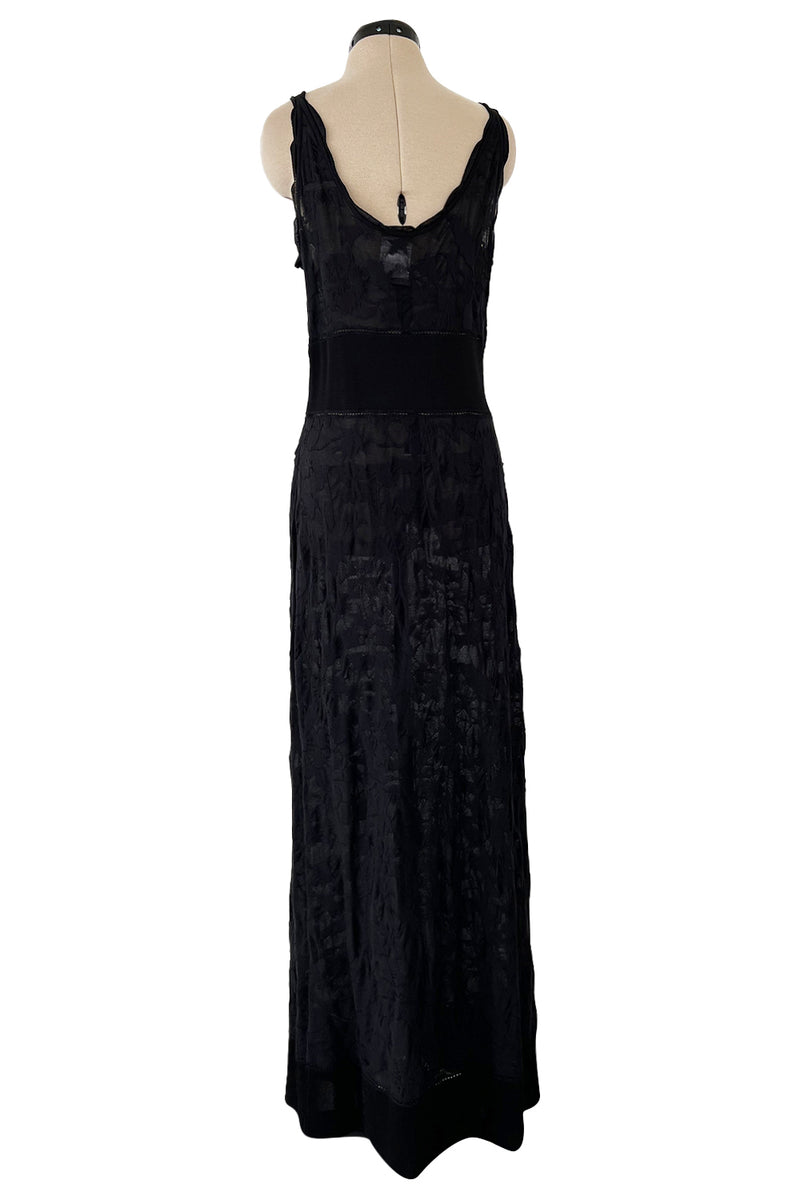 Stunning 2010s Chanel by Karl Lagerfeld Light Weight Black Floral Pattern Knit Dress w Slight Transparency