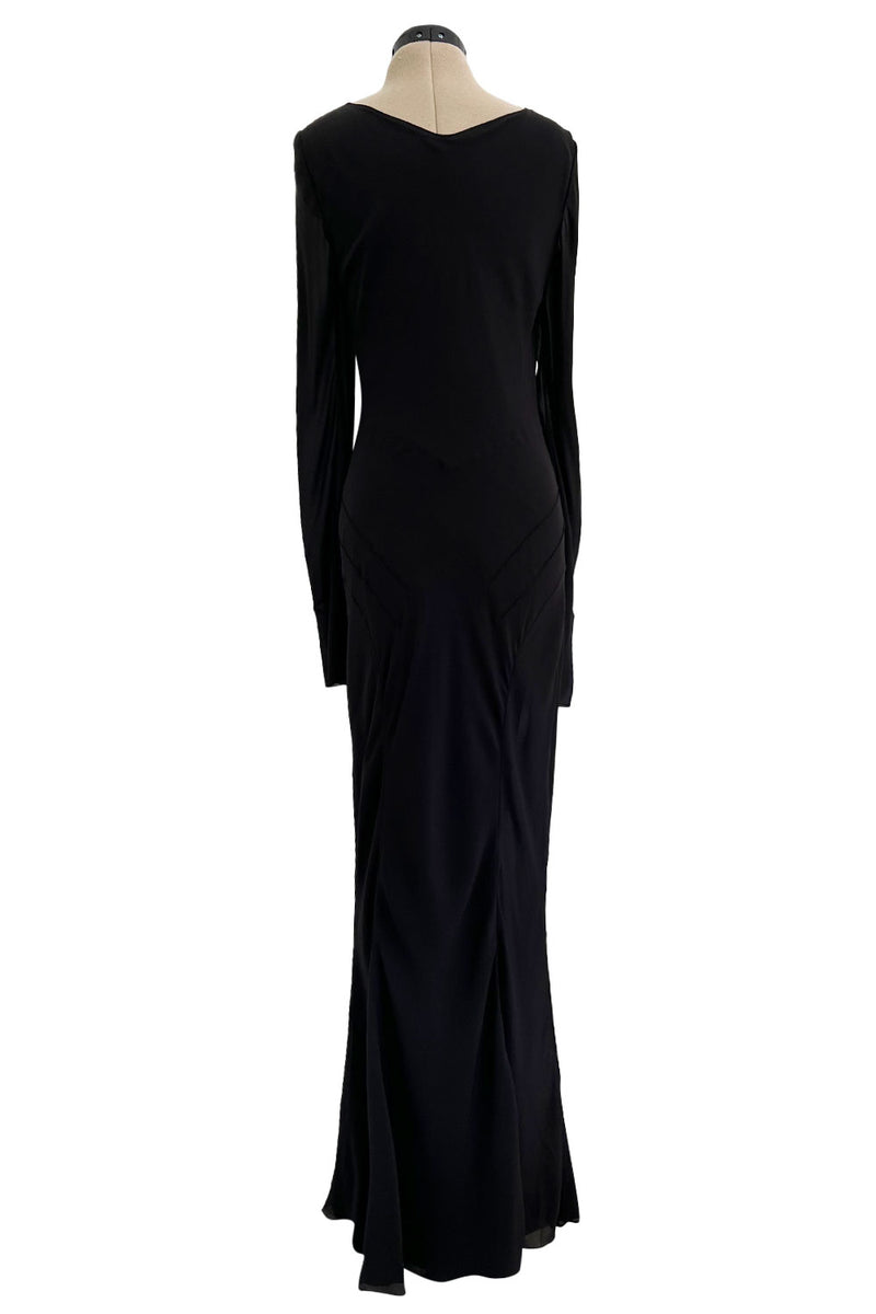 Fabulous Fall 2005 John Galliano Feather Light Bias Cut Black Silk Chiffon Dress w Seaming Detailing