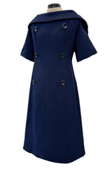 Late 1950s Christian Dior London by Marc Bohan Numbered Blue Shift Dress w Button Detailing