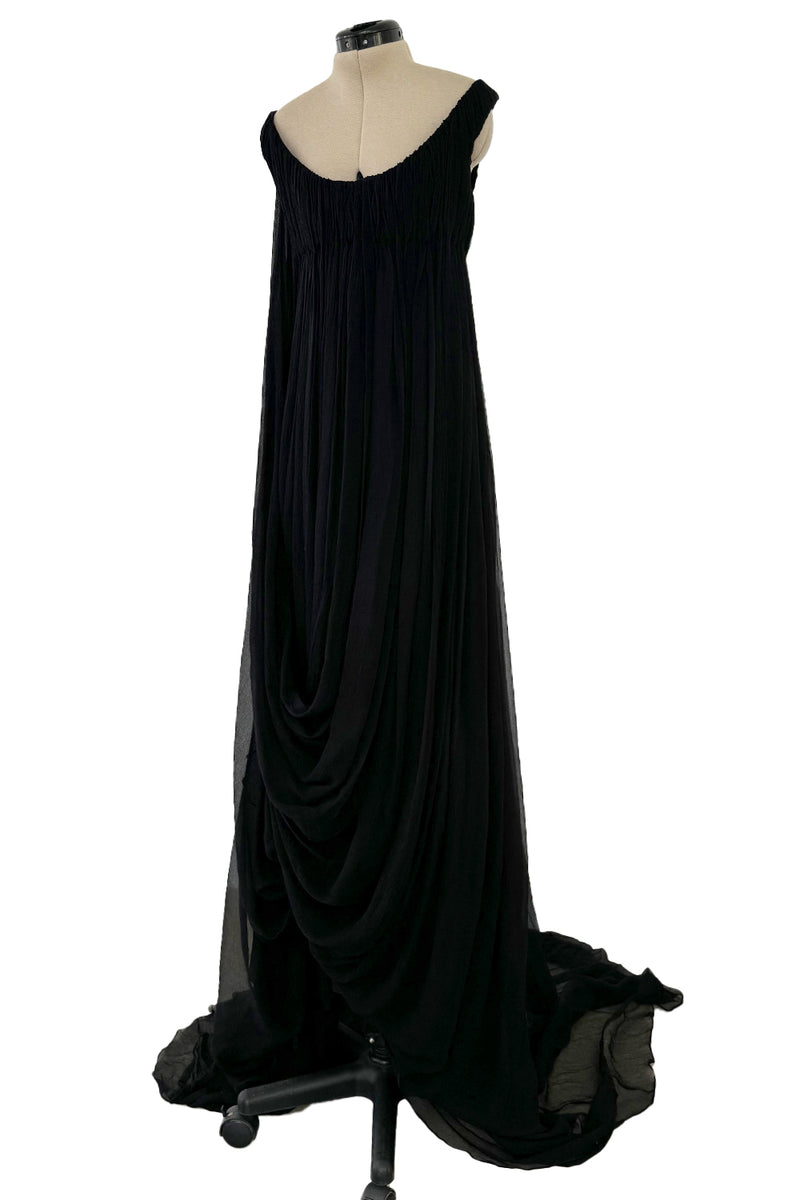 Extraordinary Fall 2008 Alexander McQueen 'The Girl Who Lived in the Tree' Black Silk Chiffon Trained Corset Dress