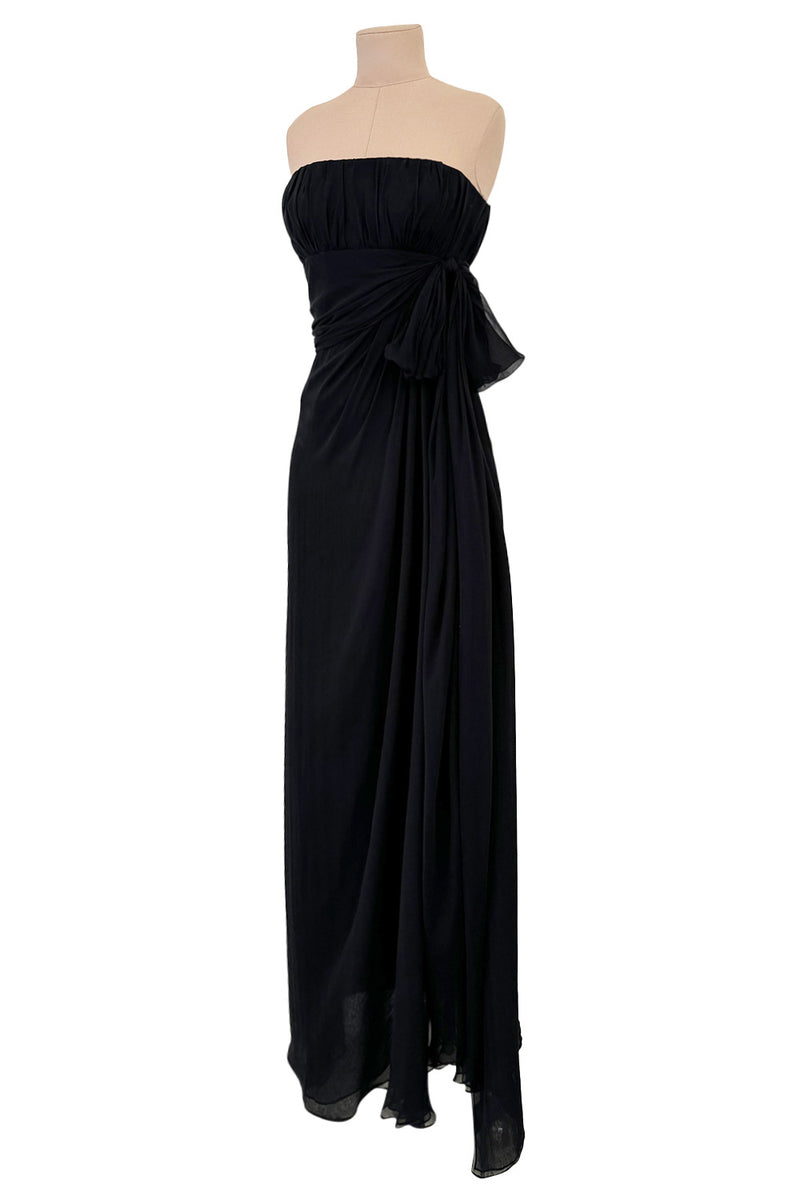 Exceptional Spring 2002/Spring 1991 Yves Saint Laurent Haute Couture Black Silk Chiffon Dress