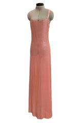 Prettiest Spring 1974 Halston Couture Pale Pastel Peach Iridescent Sequin Easy-to-Wear Tank Dress