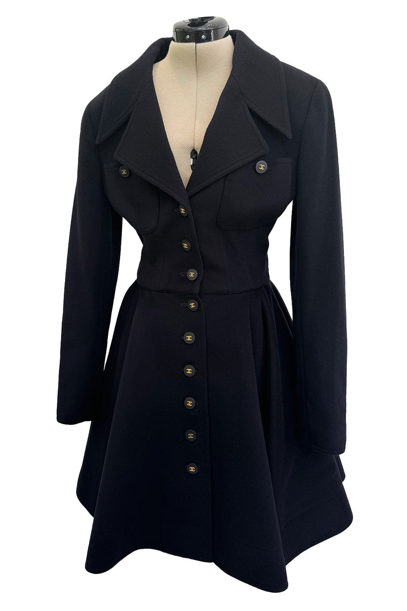 Amazing Fall 1994 Chanel by Karl Lagerfeld Runway Look 20 Deep Blue Black Cashmere Flare Jacket