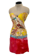 Very Rare Spring 2003 Roberto Cavalli Printed Silk & Net Boned Corset & Red Sequin Mini Skirt Set