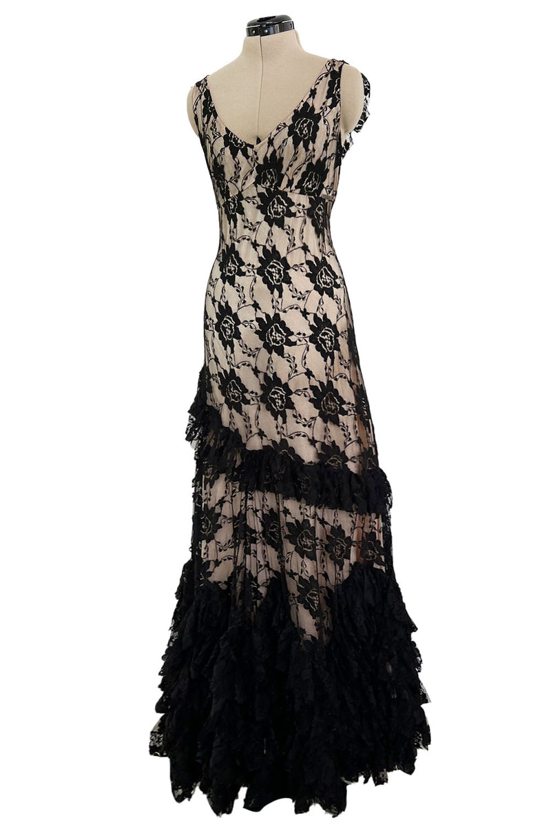 John Galliano Black, Pattern Print Vintage Long Dress S