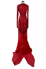 Phenomenal Fall 2011 Alexandre Vauthier Haute Couture Runway Look Hand Beaded Red Silk Chiffon Dress