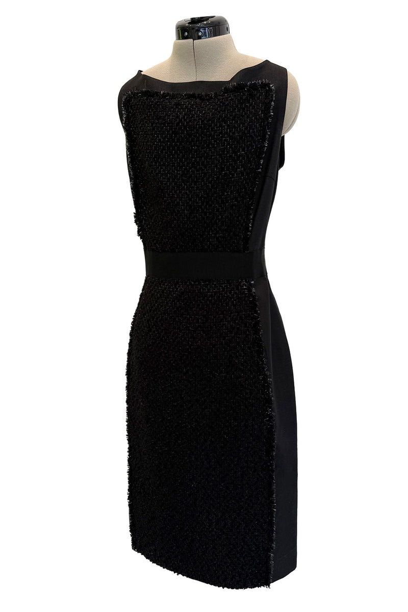 2010s Giambattista Valli Black Dress Stretch Sleeveless Dress w Front Metallic Thread Wool Inset