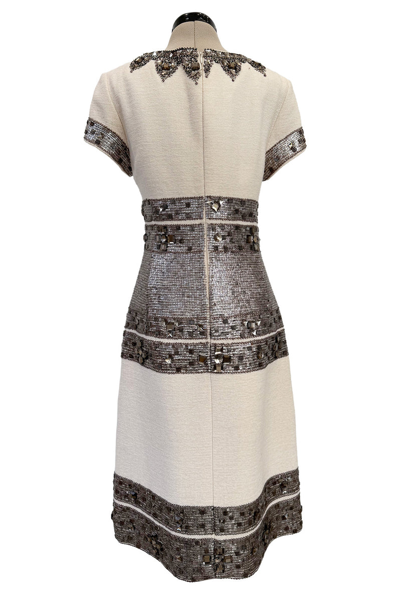 Superb Fall 2007 Oscar de la Renta Runway Look 38 Sequin & Bead on Ivory Boucle Wool Runway Dress