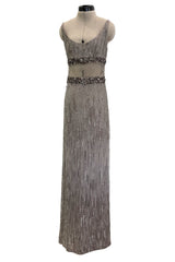 2010s Valentino by Pierpaolo Piccioli & Maria Grazia Chiuri Sequin & Rhinestone Embellished Deep Silver Silk Dress