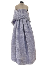 Elegant Late 1950s Sybil Connolly Couture Pale Lavender Pleated Linen Strapless Dress w Shawl