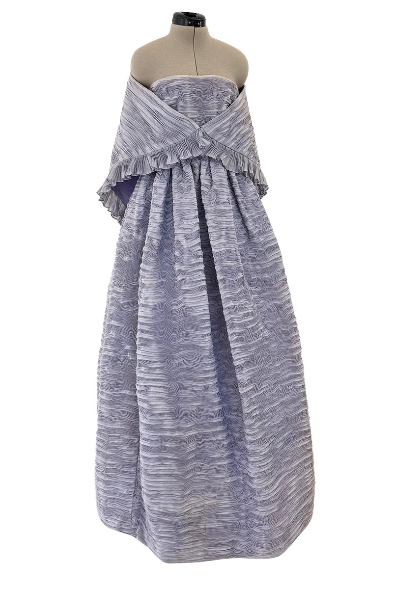 Elegant Late 1950s Sybil Connolly Couture Pale Lavender Pleated Linen Strapless Dress w Shawl