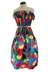 Incredible 1980s Arnold Scaasi Couture Brilliant Multi Colour Net & Vivid Sequin Covered Dress