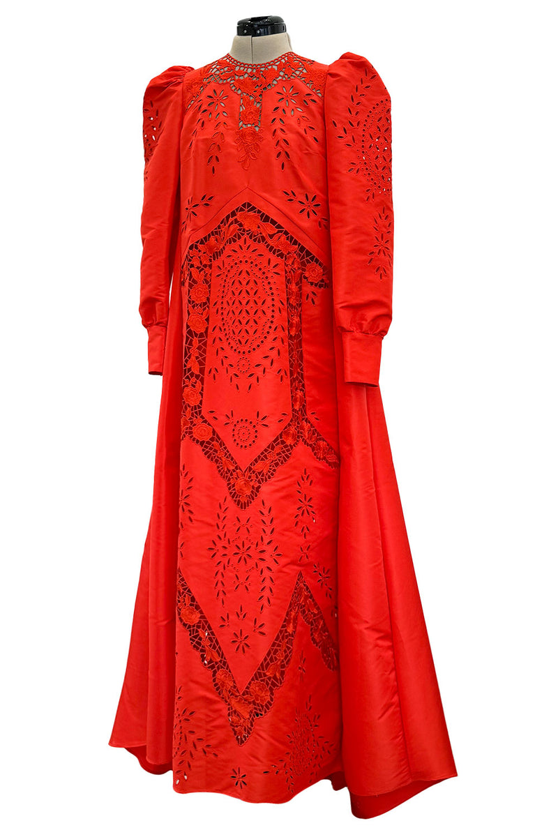 erdem red dress Erdem Women's Crystal Embellished Long Sleeve Satin Dress - Red