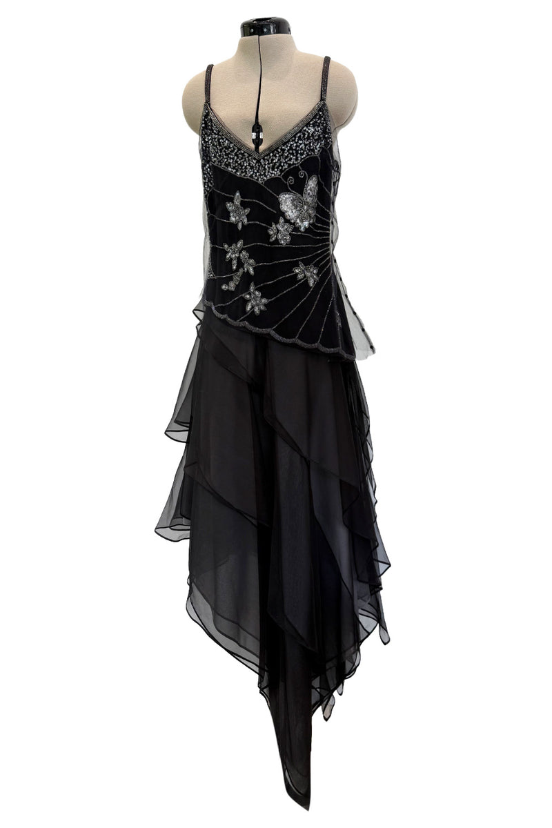 Prettiest Spring 2006 Giorgio Armani Silk Chiffon & Net Skirt and Top Set w Beaded Butterflies