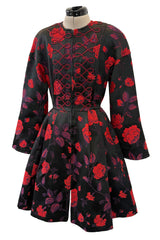 2000s Christian Lacroix Red Floral Brocade Dress or Jacket w Cording Detail