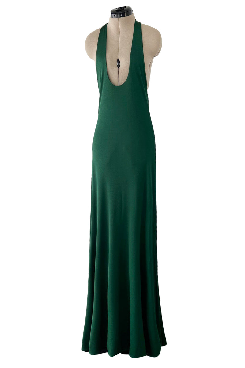 Sexiest 1974 Halston Couture Deep Green Silk Jersey Backless Dress w F Shrimpton Couture Sexiest 1974 Halston Couture Deep Green Silk Jersey Backless Dress w F Shrimpton Couture