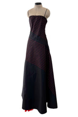 Exquisite Fall 1978 Stavropoulos Bias Cut Black Silk Dress w Red Striped Pattern & Red Underskirt