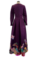 Fall 2002 Oscar de la Renta Runway Look 50 Purple Silk Dress w Hand Applied Patchwork
