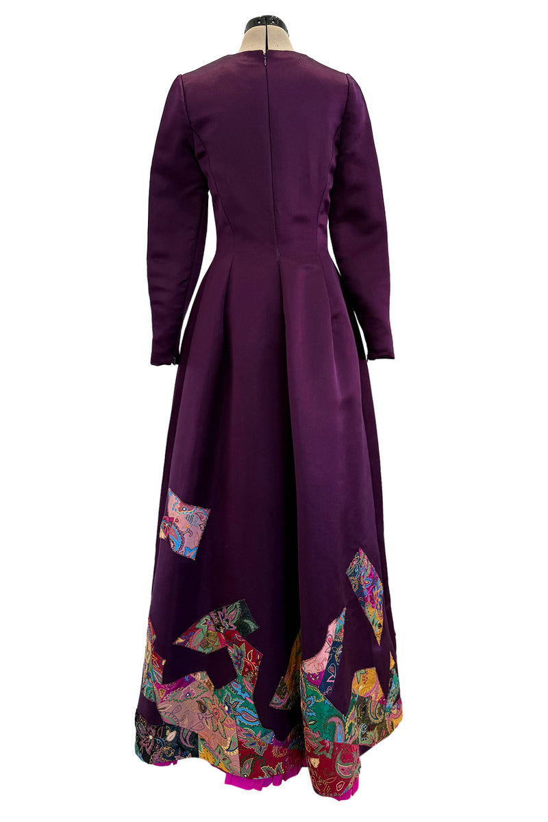Fall 2002 Oscar de la Renta Runway Look 50 Purple Silk Dress w Hand Applied Patchwork