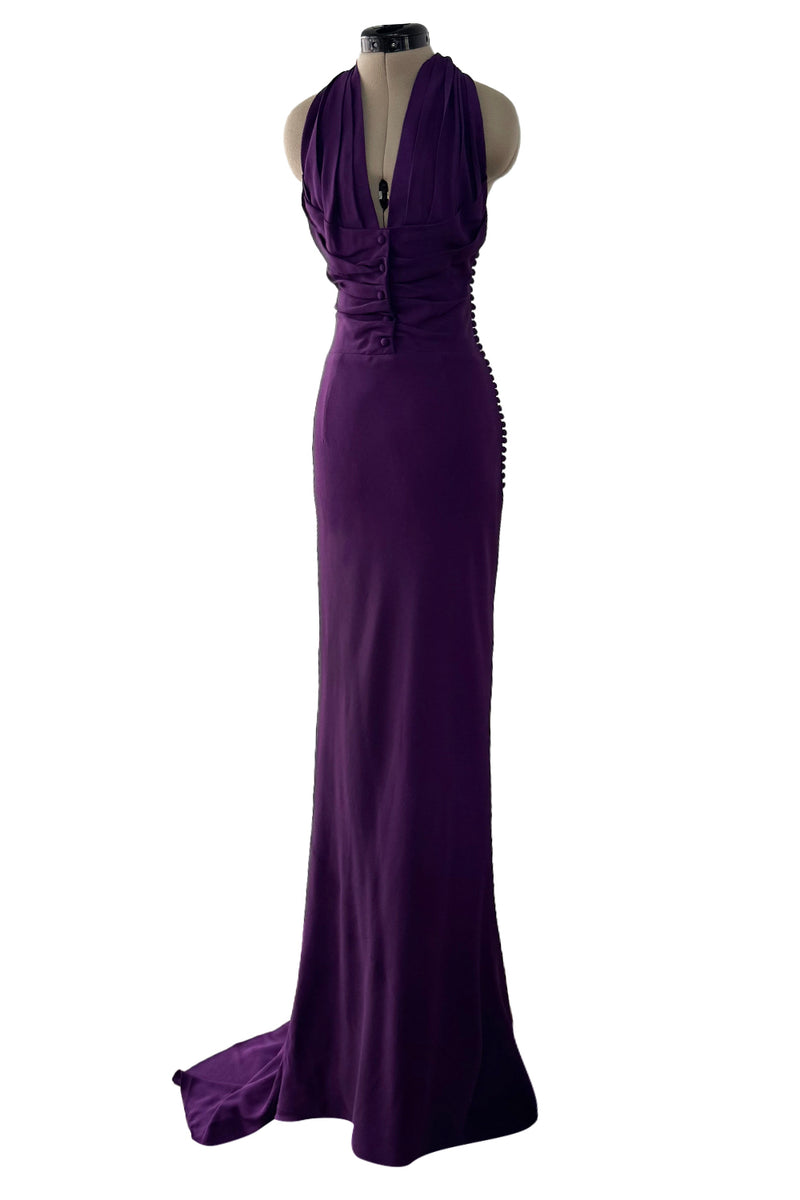 Beautiful Resort 2009 Christian Dior by John Galliano Purple Bias Silk Crepe Dress w Plunge Front & Train