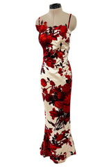 Rare & Beautiful 1950s Philip Hulitar Couture Dress w Fused Velvet Roses on a Rich Ivory Silk