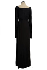 Fall 1974 Yves Saint Laurent Runway & Ad Campaign Black Silk Jersey Dress w Cord Detailing