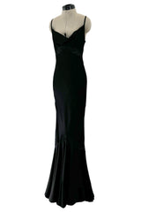 Exceptional Spring 1999 Christian Dior by John Galliano Black Bias Cut Silk Dress w Lace Detailing