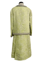 Fall 1966 Chanel Haute Couture by Coco Chanel Pale Green Metallic Lame Dress & Jacket Set