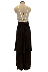 Well Documented Fall 1975 Yves Saint Laurent Brown Silk Jersey w Gold Strap Backless Dress