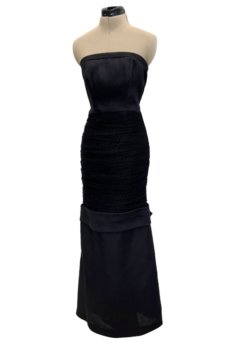 Stunning Spring 1987 Yves Saint Laurent Ad Campaign Silk & Gathered Black Net Strapless Dress