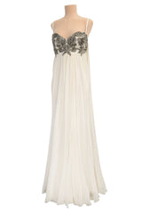 2022 Alexander McQueen by Sarah Burton Silk Chiffon Dress w Silver Bead Detailed Bodice